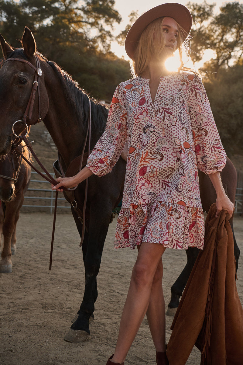 hendry floral mini dress Hendry Floral Velma Ruffle Shift Dress CREAM-MULT / M by Sugarlips