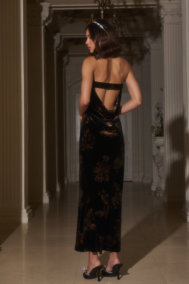 【新品未使用タグ付き】Belmont Floral Velour Dress Ace Floral Dynamite Velvet Strapless Maxi Dress – Sugarlips