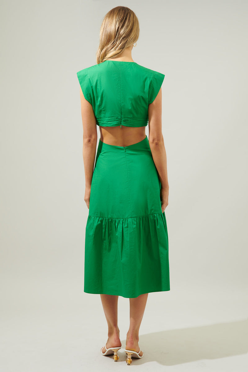 Torie Cut Out Poplin Midi Dress Fuchsia / XL by Sugarlips