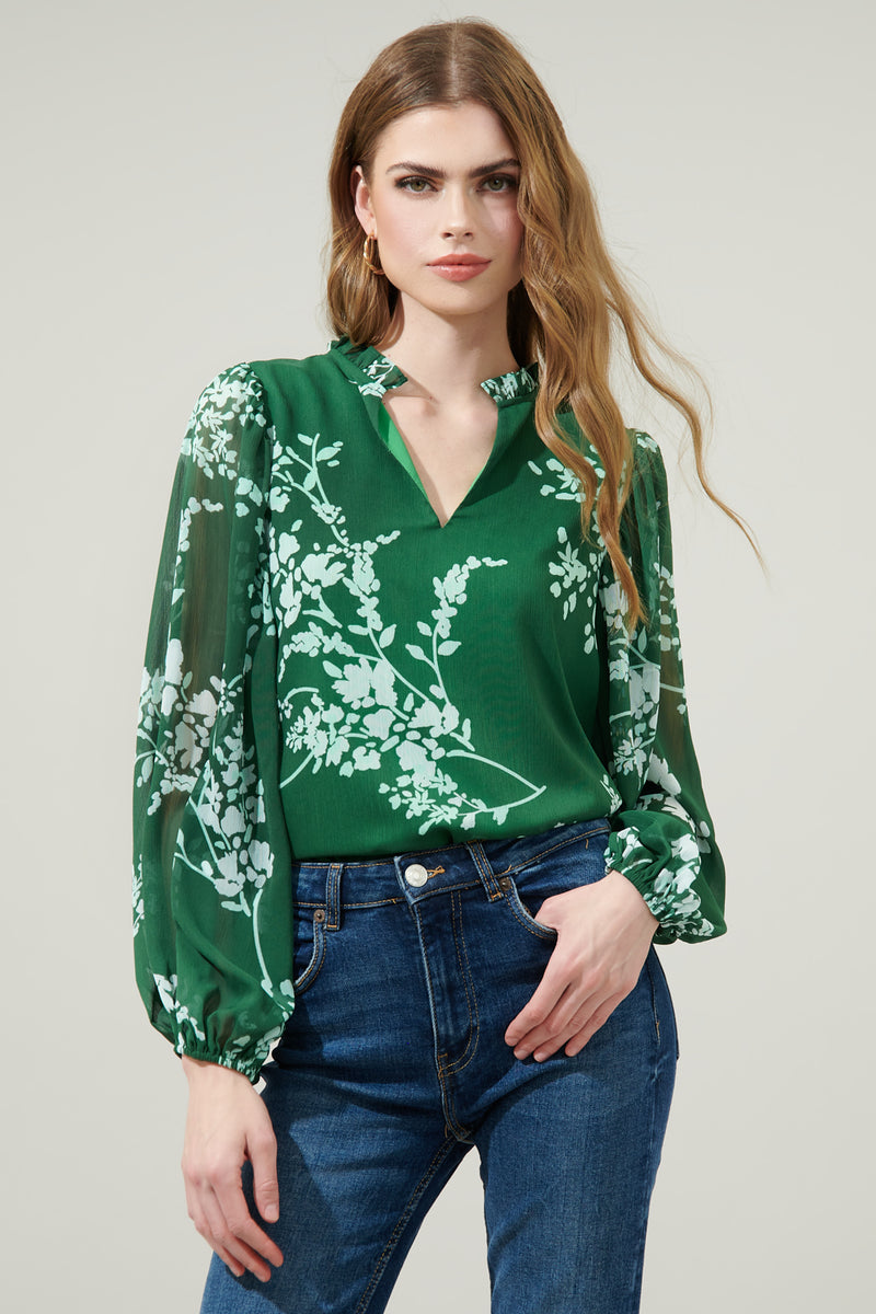 Tulip Sleeve Blouse (Medium) Green at Amazon Women's