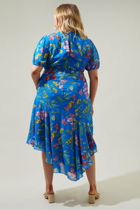 Fiona Floral Balboa Asymmetrical Midi Dress Curve