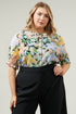 Topanga Floral Tailwind Henley Button Front Blouse Curve