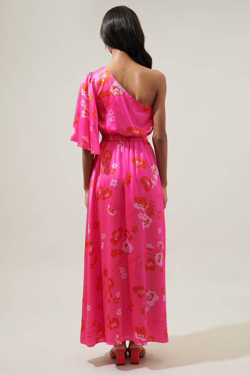 Cherry Blossom Meara One Shoulder Satin Maxi Dress – Sugarlips
