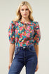 Marvie Floral Noche Tie Neck Blouse