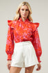 Ibis Floral Button Front Poplin Blouse