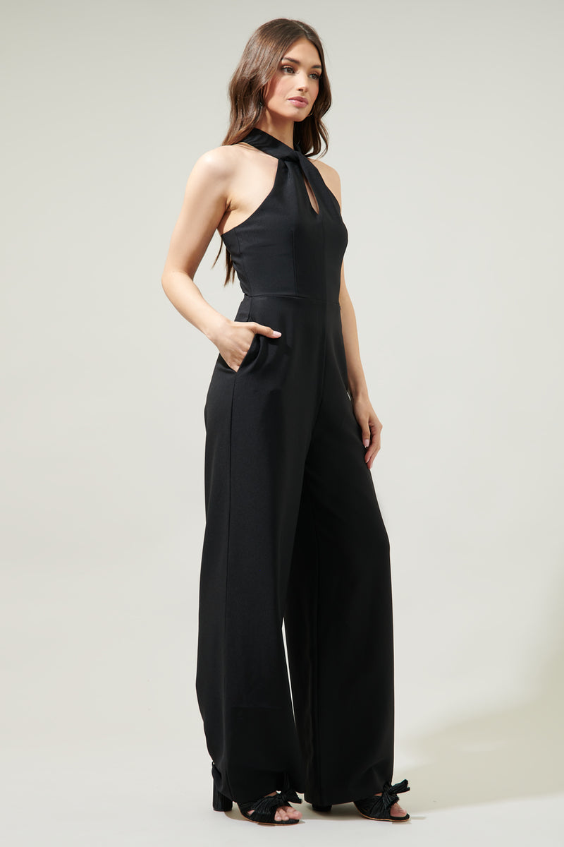 HALTER TIE SPLIT JUMPSUIT