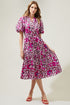 Aubrey Floral Ginny Bubble Sleeve Midi Dress