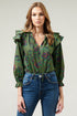 Forrest Floral Pixie Ruffle Split Neck Top