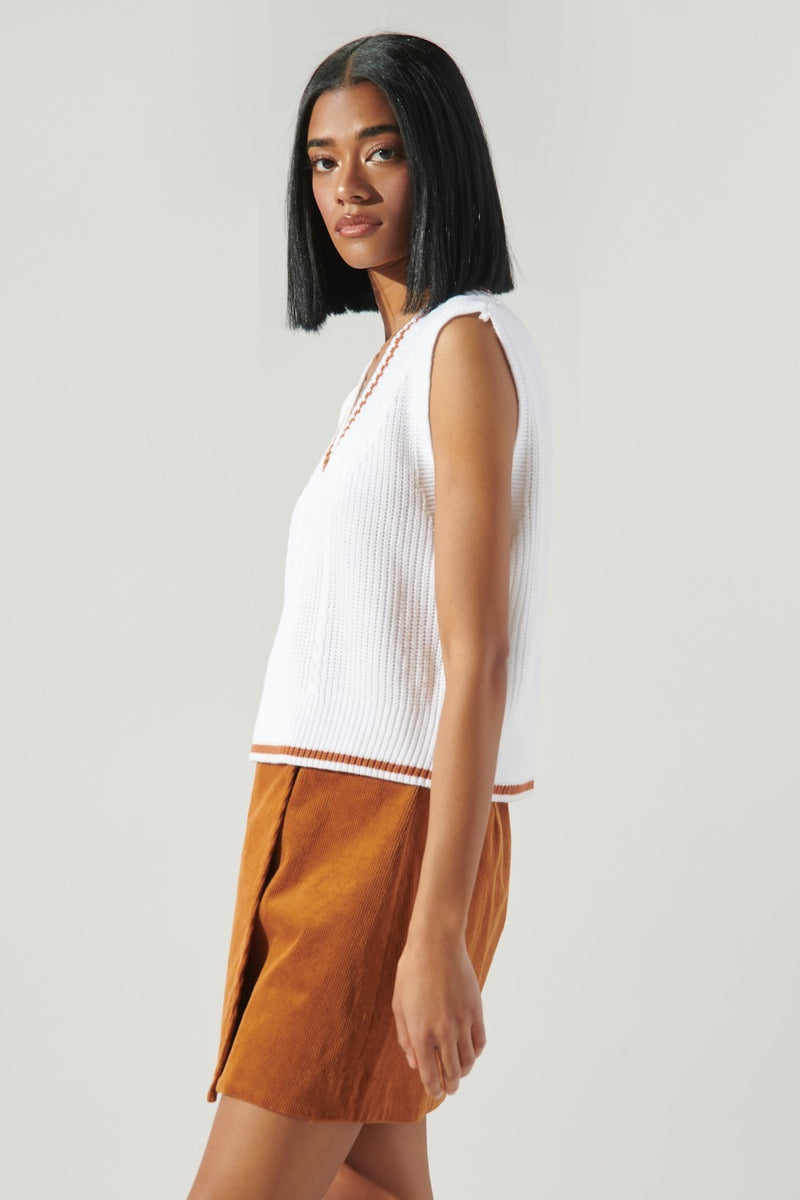 Varsity V Neck Cropped Knit Sweater Vest – Sugarlips