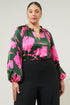 Eartha Floral Jovie Split Neck Satin Raglan Blouse Curve