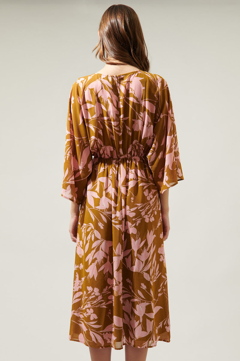 spell magnolia midi dress Magnolia Floral Kimono Sleeve Drapery Midi Dress – Sugarlips