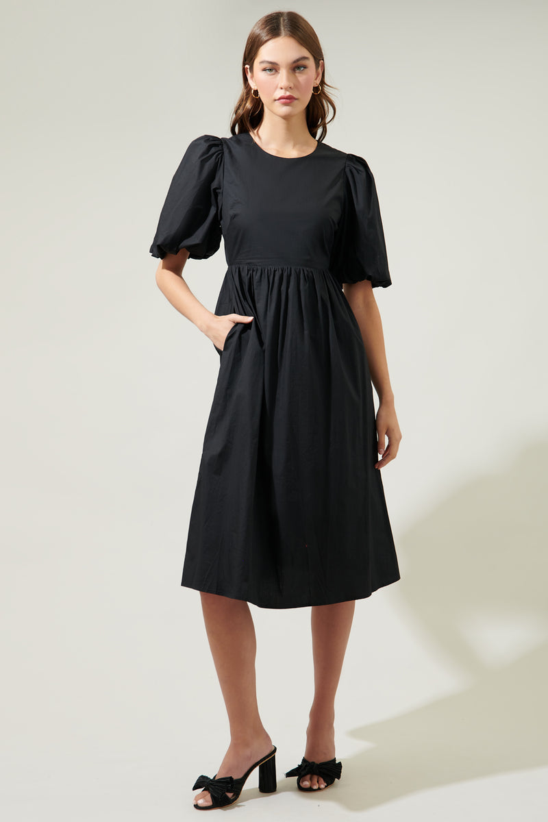 knee length dresses for ladies Rye Poplin Puff Sleeve Midi Dress – Sugarlips