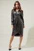 Midnight Strikes Metallic Faux Wrap Dress
