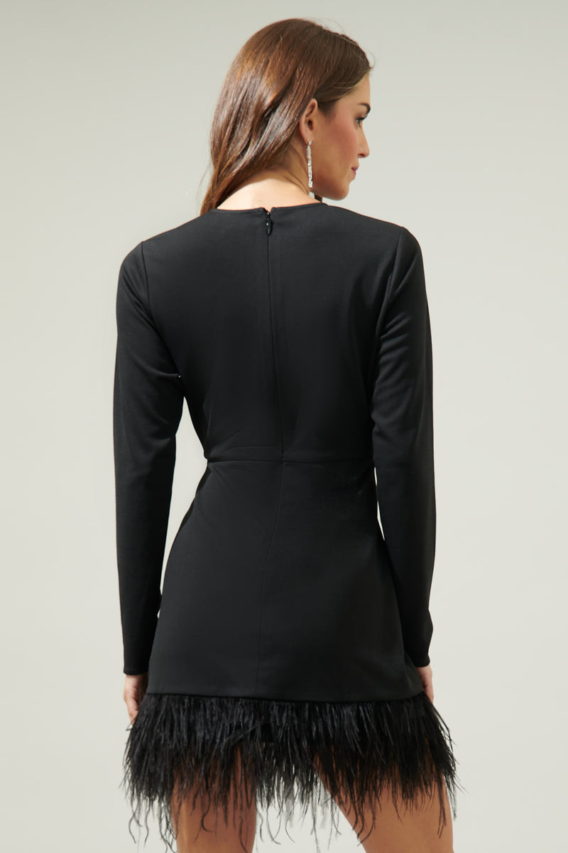 Sashay Bodycon Long Sleeve Feather Dress Black / XS
