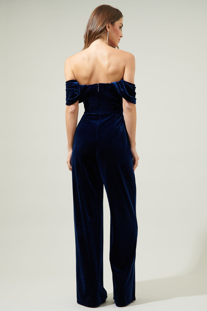 Off Shoulder Sequin Lantern Sleeves Velvet Tube Jumpsuit