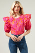 Bali Tropics Flores Poplin Ruffle Short Sleeve Top