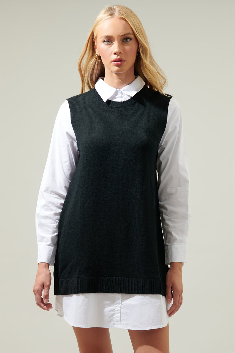 Mariela Sweater Vest and Poplin Dress BLACK-WHITE / M