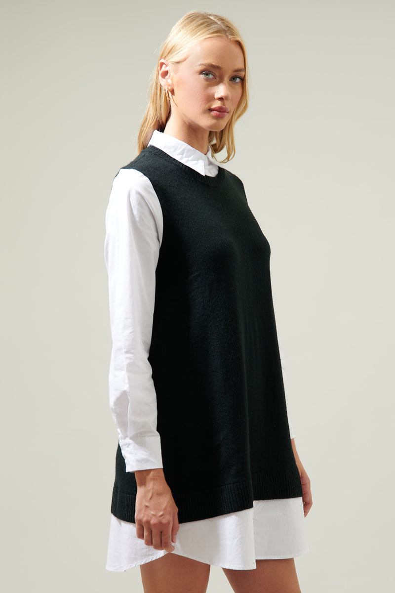 Mariela Sweater Vest and Poplin Dress BLACK-WHITE / M