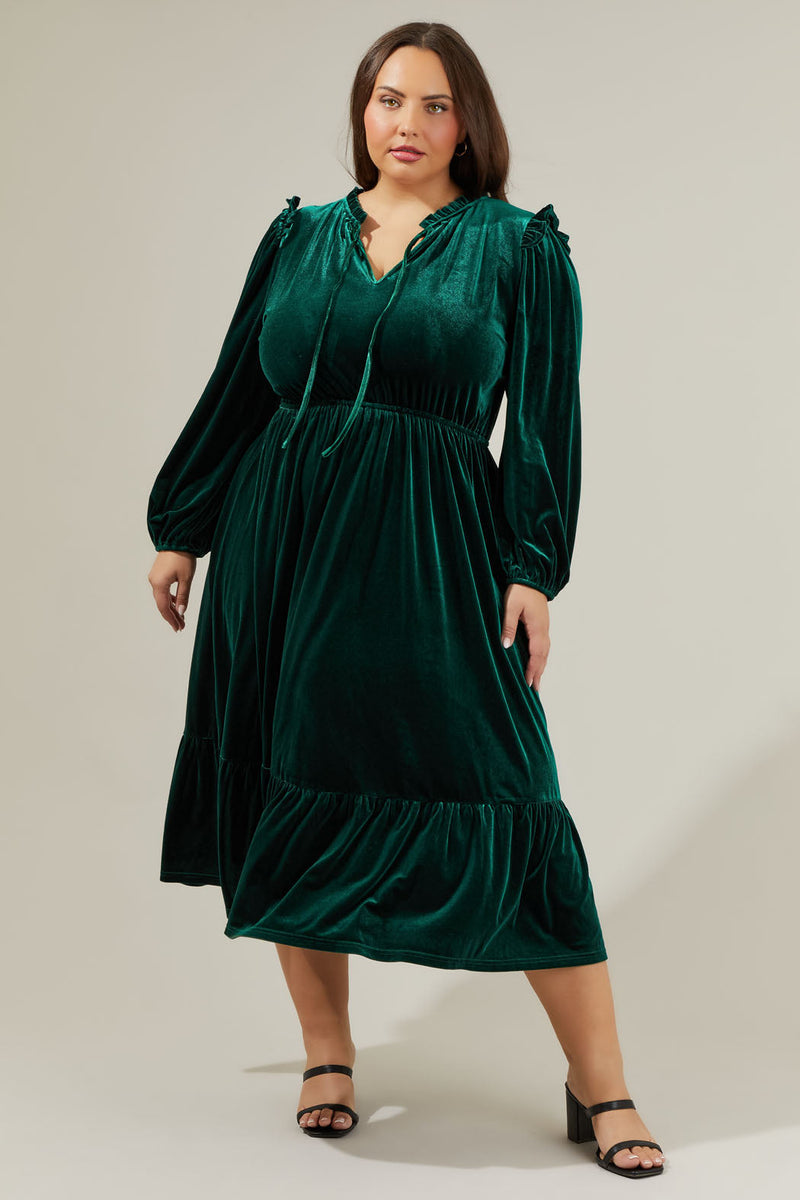 ANDRÉSD curved square velour dress Charleston Ruffle Velvet Midi Dress Curve – Sugarlips