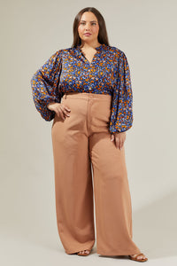 Begonia Floral Shimmy Balloon Sleeve Top Curve