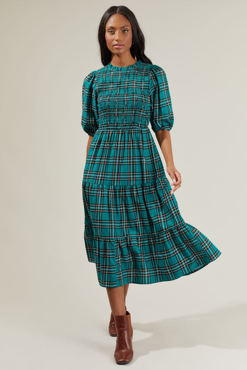 Melody Plaid Smocked Tiered Midi Dress – Sugarlips