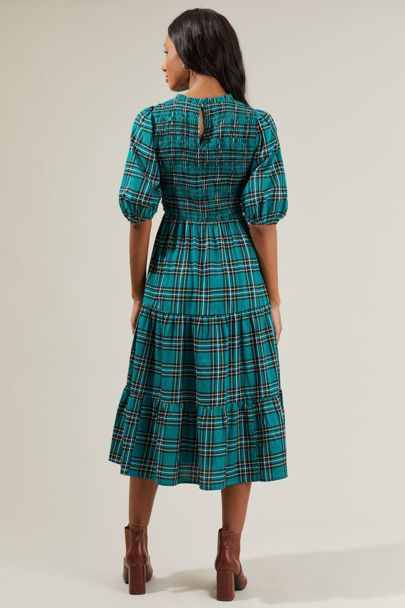 Melody Plaid Smocked Tiered Midi Dress – Sugarlips