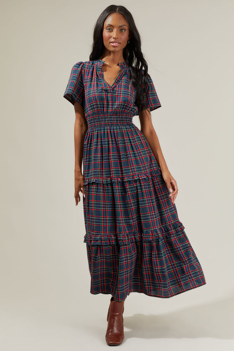 Miley Plaid Palmer Poplin Tiered Maxi Dress