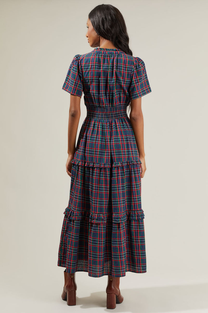 Miley Plaid Palmer Poplin Tiered Maxi Dress