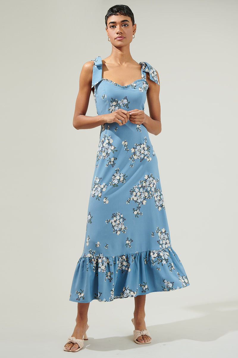 Moxie Floral Baker Tie Strap Midi Dress – Sugarlips