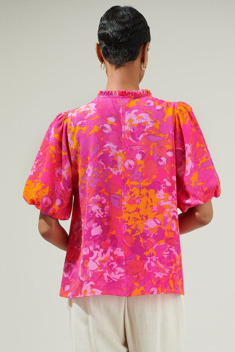 Flirty Floral Split Neck Blouse – Sugarlips