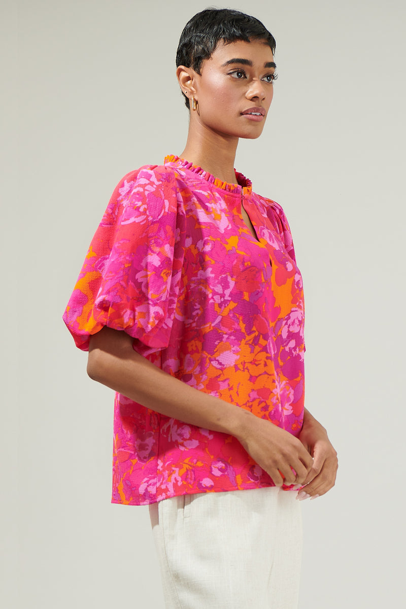 【Sugar】Tulip Blouse Flirty Floral Split Neck Blouse – Sugarlips
