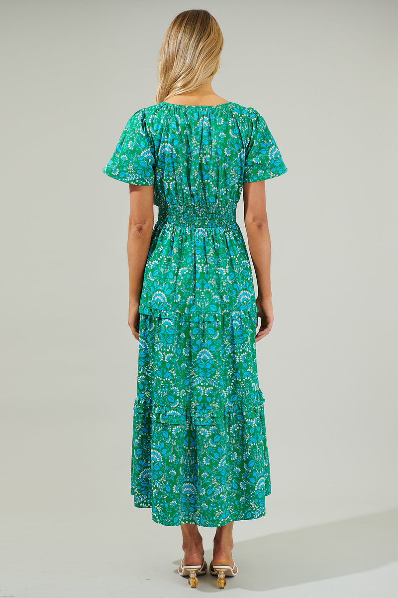 sugarlips maxi dress Arielle Jacquard Maxi Tiered Dress OLIVE-GREEN / M by Sugarlips