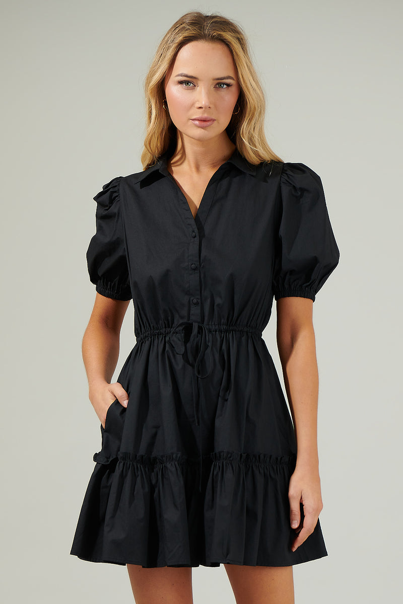 Striped Button Down Short Sleeve Mini Dress