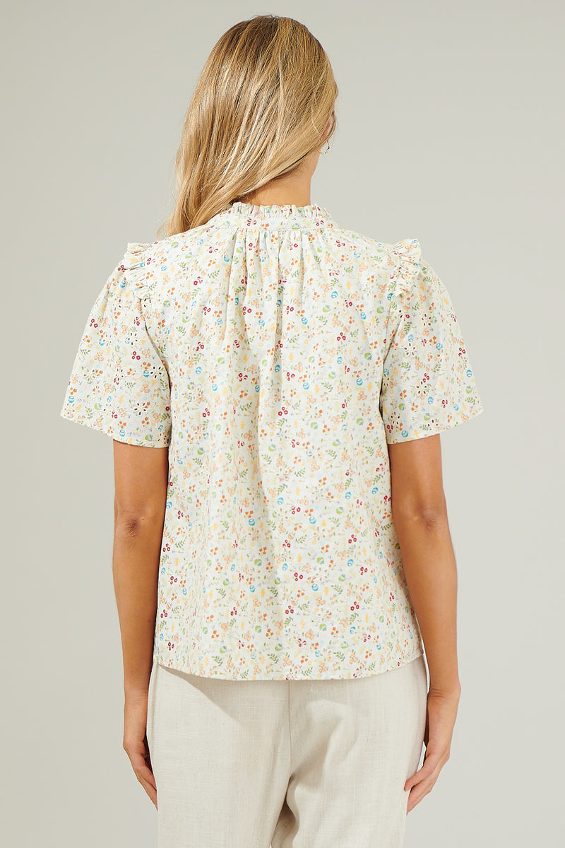 Esme Floral Mei Split Neck Eyelet Top – Sugarlips
