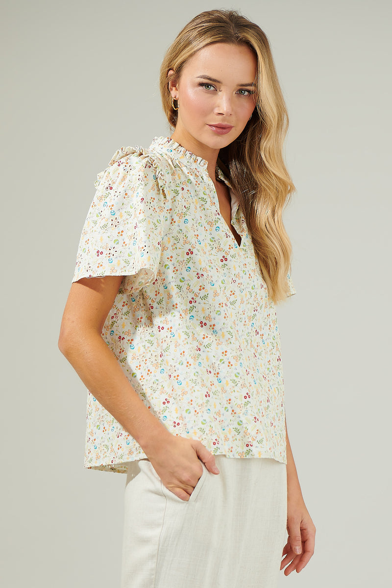 Esme Floral Mei Split Neck Eyelet Top – Sugarlips