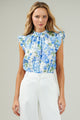 Truth Be Told Blue Floral Gabrielle Mock Neck Poplin Top