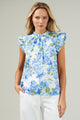 Truth Be Told Blue Floral Gabrielle Mock Neck Poplin Top