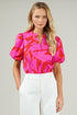Jolene Abstract Tropical Split Neck Top