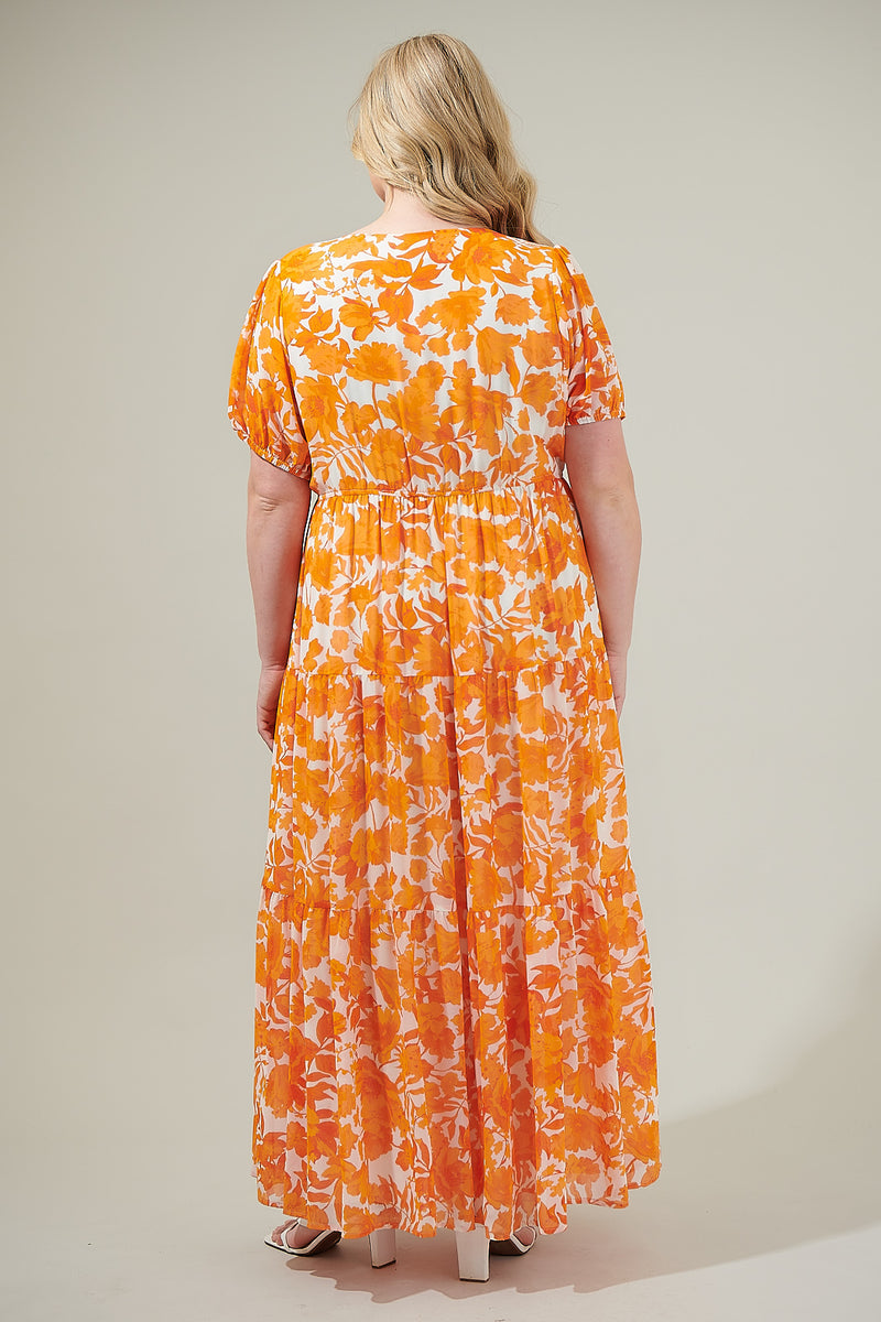 open lace back dress Affectionate Feeling Floral Smocked Maxi Dress in Orange