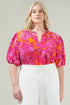 Flirty Floral Split Neck Blouse Curve