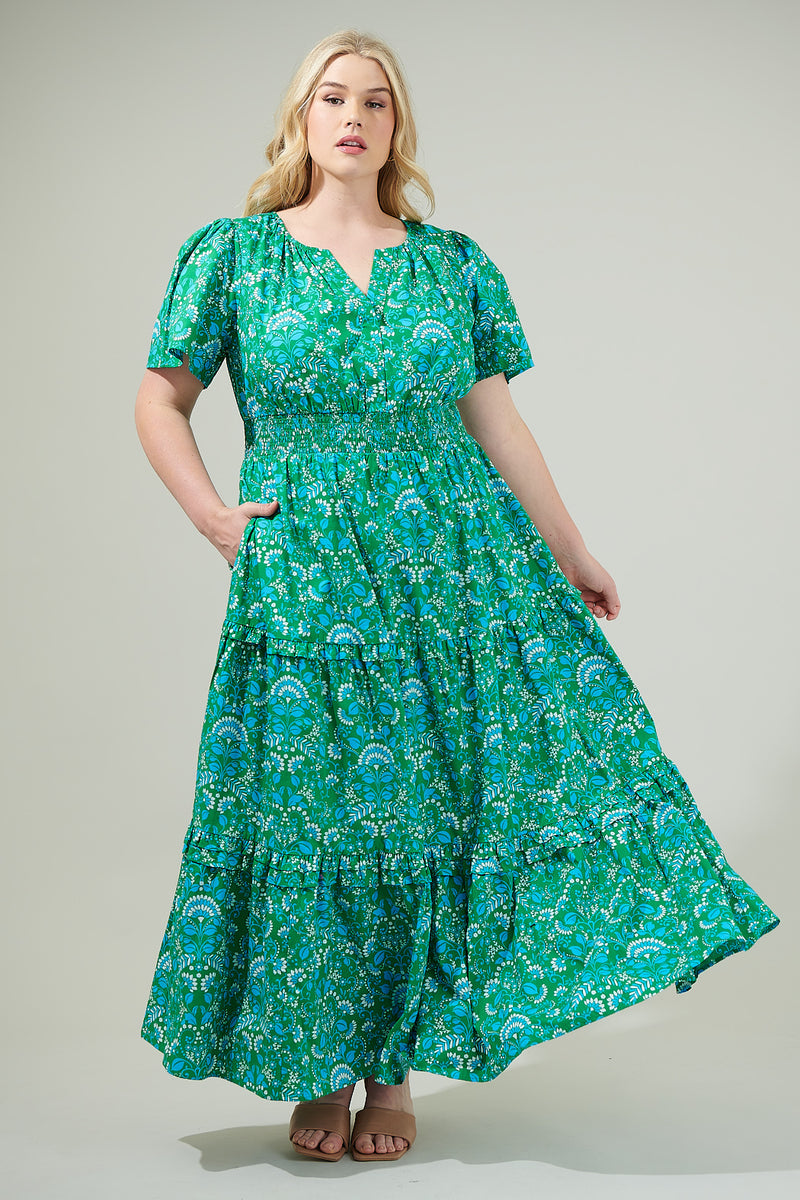 Alina Floral Palmer Poplin Tiered Maxi Dress Curve Sugarlips