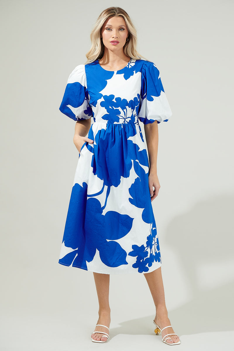Yardley Floral Poplin Puff Sleeve Midi Dress Sugarlips