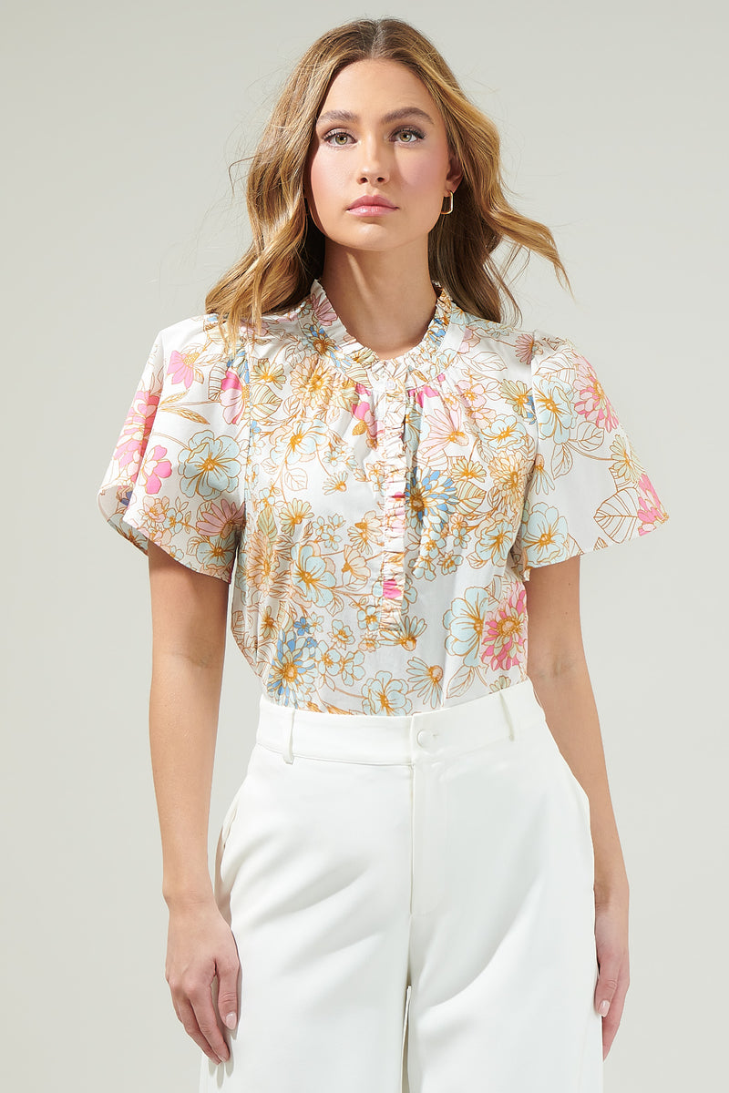 Day Lily Floral Ruffle Blouse