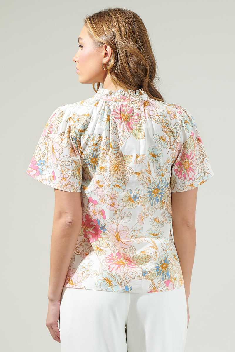 Day Lily Floral Ruffle Blouse