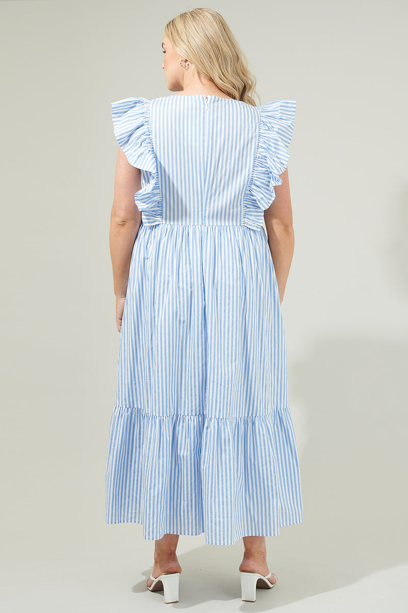 ruffle a-line midi dress in stripe poplin Striped Fairness Surplice Curve SHEIN Tween Girls' Casual elegant dress woman 2025 seam side pockets Size:US 26Plus  / UK 30 / EU 56