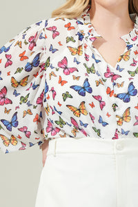 Bess Butterfly Long Sleeve Blouse Curve