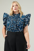 Etta Floral Sleeveless Ruffle Top Curve