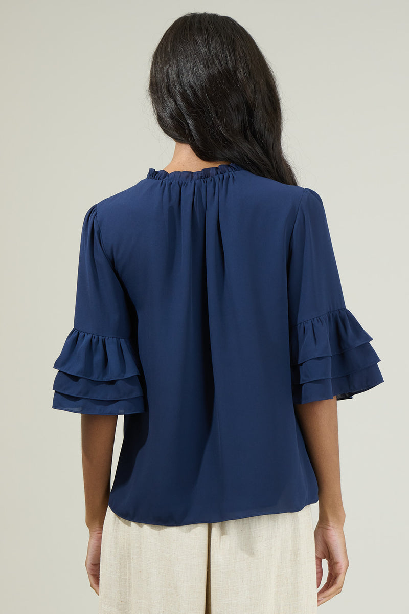 【Audire】ruffle sleeve blouse (Blue)/M Audire ruffle sleeve blouse (Blue)