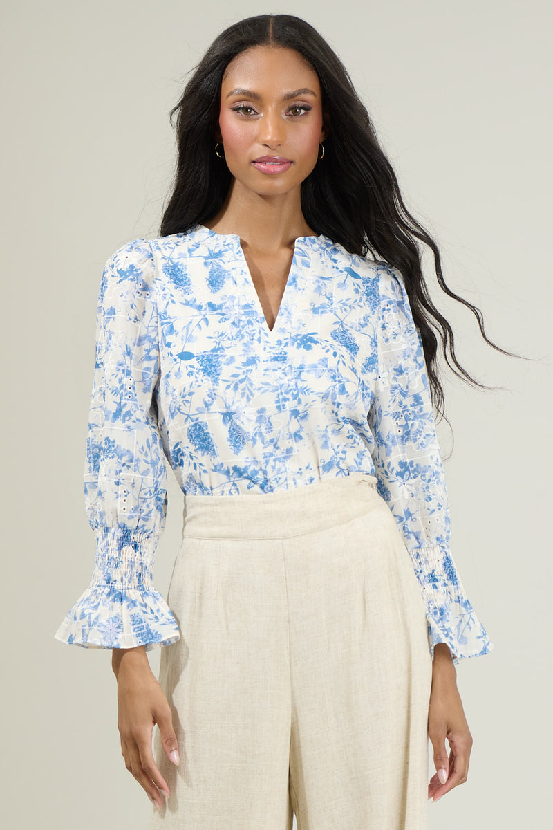 Tuti Floral Smocked Long Sleeve Blouse Sugarlips Tuti Floral Smocked Long Sleeve Blouse Sugarlips