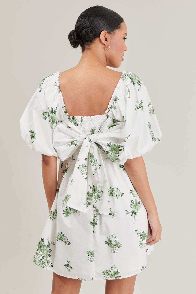 Azalea Floral Puff Sleeve Babydoll Mini Dress